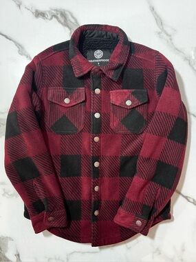 Weatherproof Kids Burgundy & Black Soft Sherpa Shirt Jacket Button Up Size 8